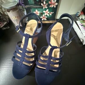 Blue Wedge Sandals with Cut-Out Design